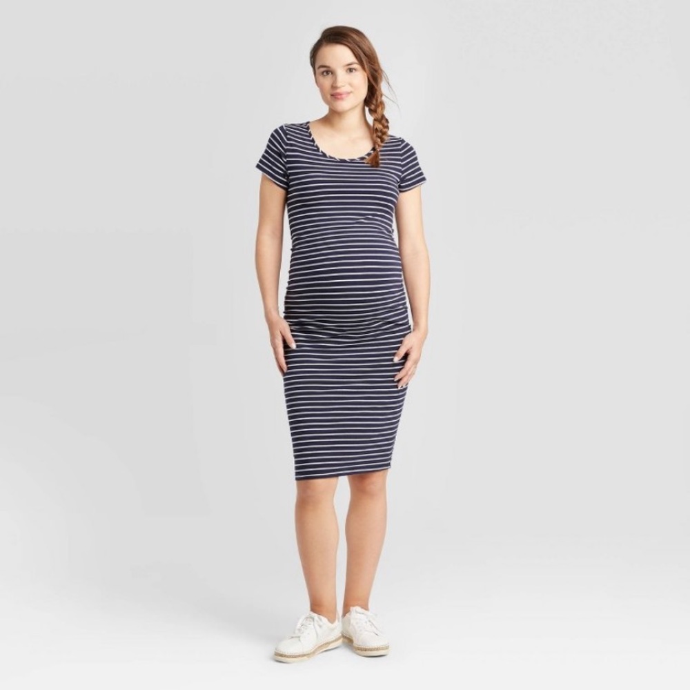 Blue & White Striped Maternity Dress